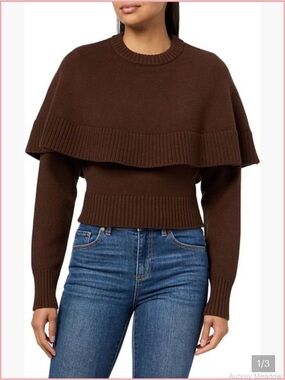 Ronny Kobo Collection Chocolate Brown Layered Ruffle Crew Sweater (xs) worn 1x